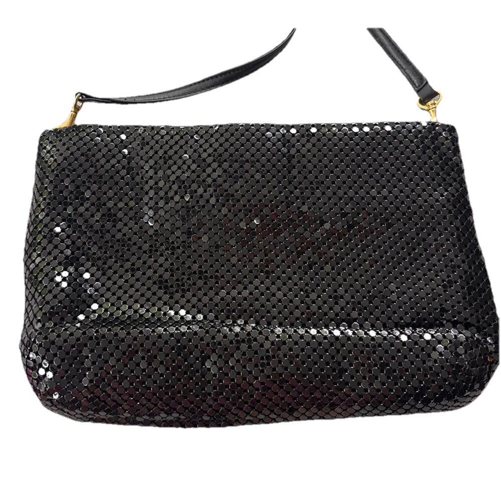 Vintage & Davis Purse Black Metallic Mesh W/ Gold Evening Bag Crossbody Retro - Picture 4 of 8